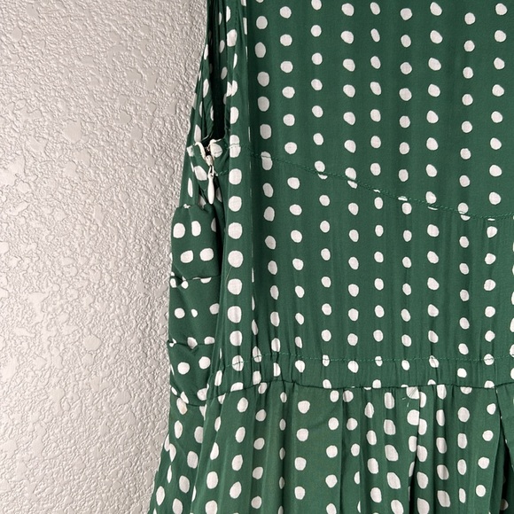 Anthropologie 11.1.Tylho Green & White Sleeveless Pleated Summer Dress Size L - Picture 5 of 7